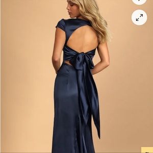 Navy Satin Tie Back Dress